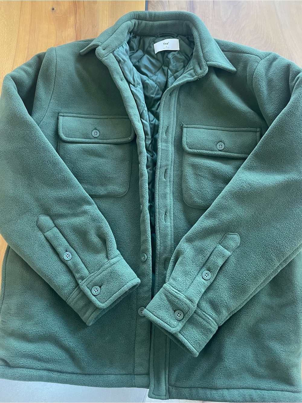 TNA Green Quilted-Panel Fleece Jacket